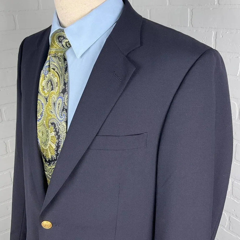 Jos A Bank Blazer Men 41R Blue Gold Shield Button Executive Classic‎ Wool Jacket
